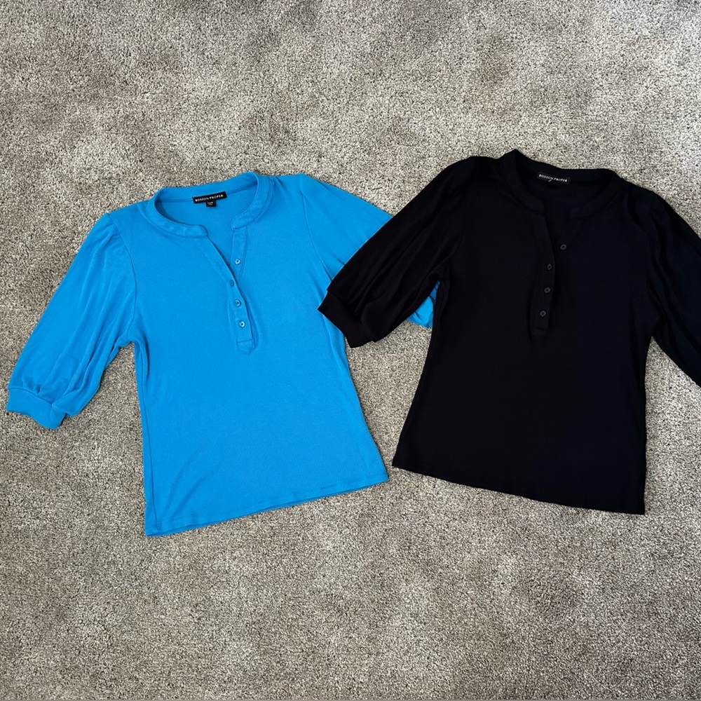 Boston Proper | Bundle of 2 Stretchy Ribbed Half Sleeve Henley Tops, Size Medium